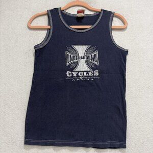 Underground Cycles Y2K Tank Top Womens Small Navy Aruba Biker Motorcycle Graphic